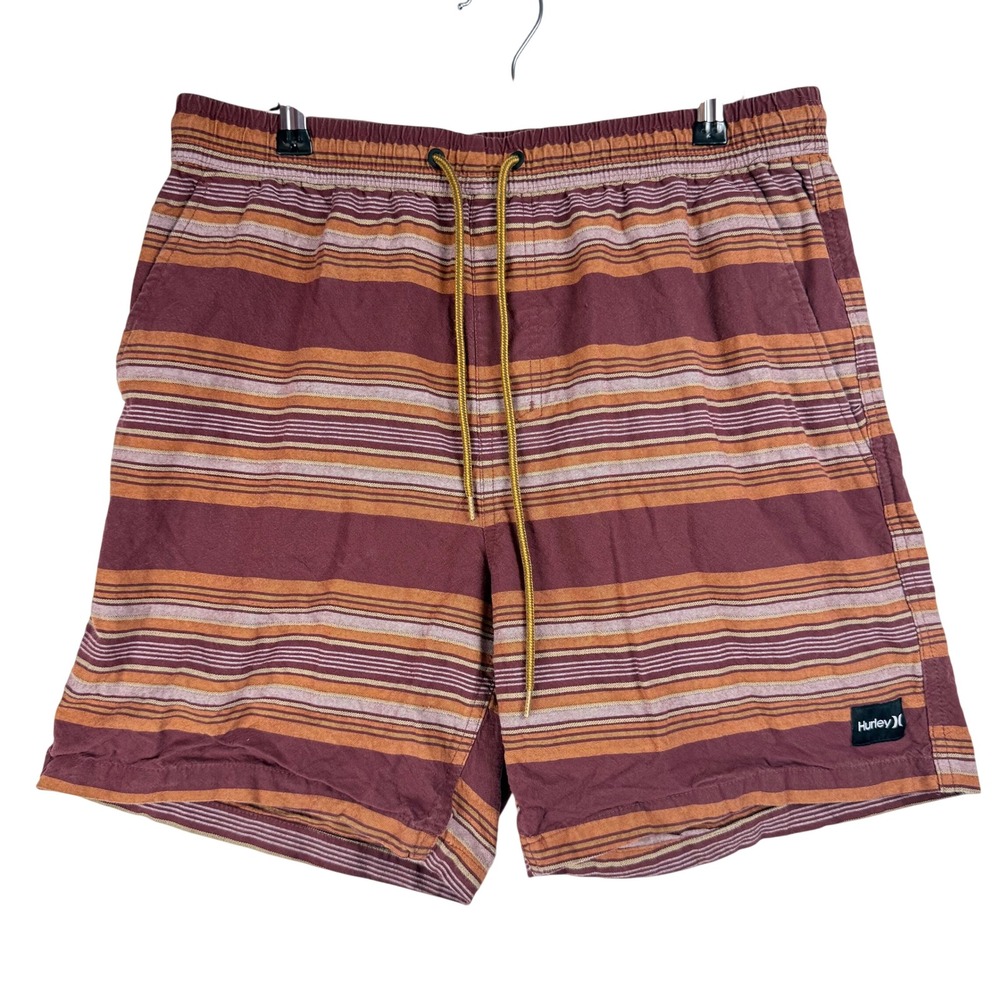 Hurley Mens Striped‎ Drawstring Shorts Burgundy Orange MWS0007000 Size M